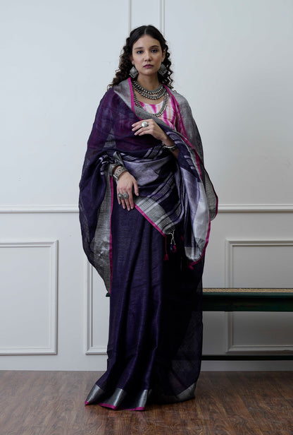 Nazaakat- The Purple and Pink Linen Saree