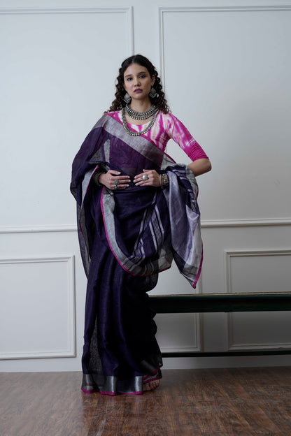 Nazaakat- The Purple and Pink Linen Saree