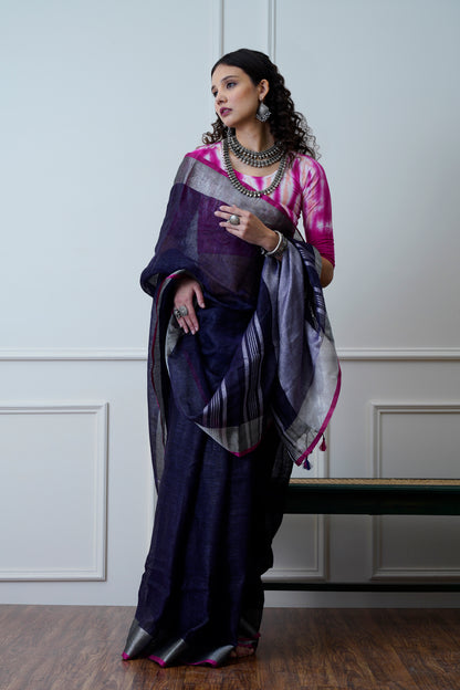 Nazaakat- The Purple and Pink Linen Saree