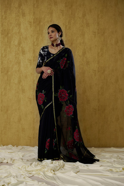 Qafirana- The Black Handpainted Chanderi Saree