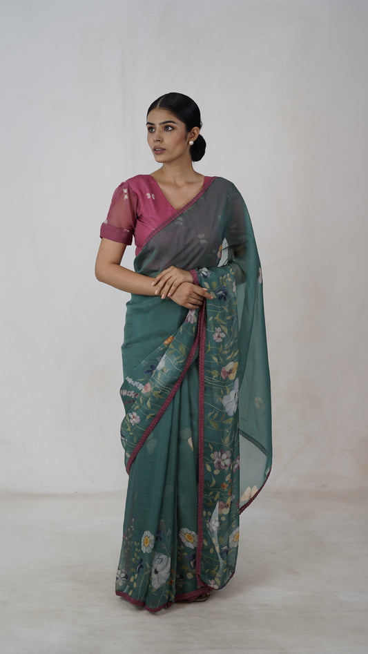 Meher - The Ocean Blue Organza Saree