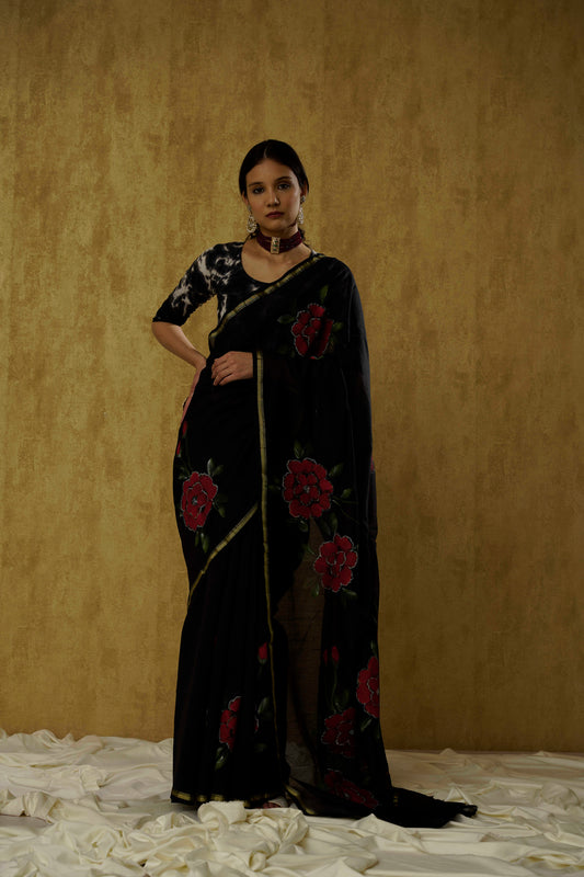 Qafirana- The Black Handpainted Chanderi Saree