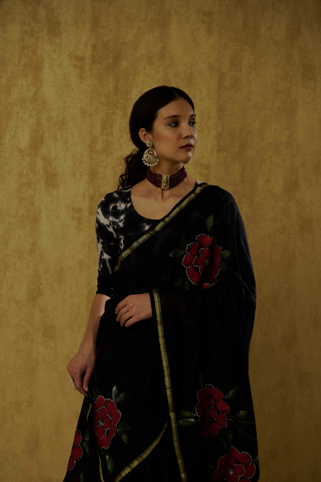 Qafirana- The Black Handpainted Chanderi Saree