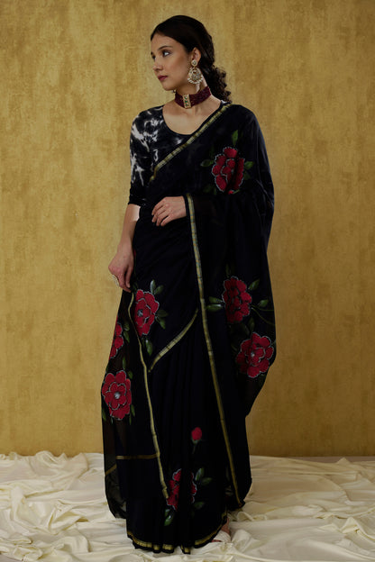 Qafirana- The Black Handpainted Chanderi Saree