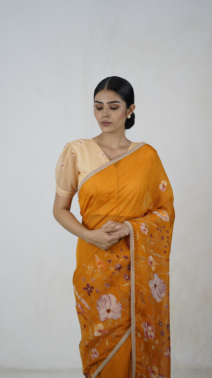 Reha- The Mustard Organza Saree