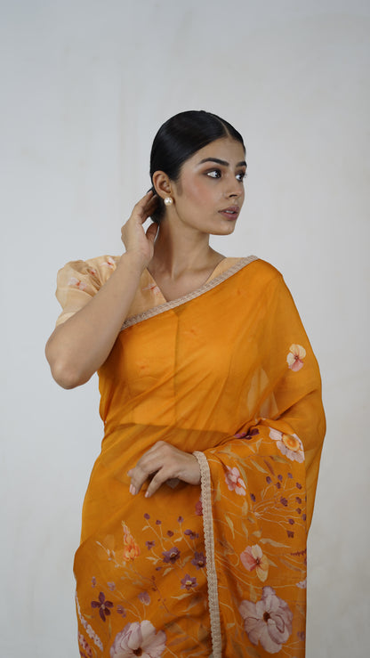 Reha- The Mustard Organza Saree