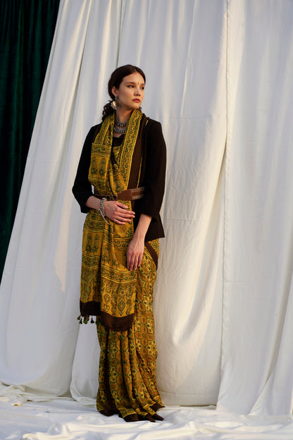 Zebaish- The Yellow Modal Silk Saree