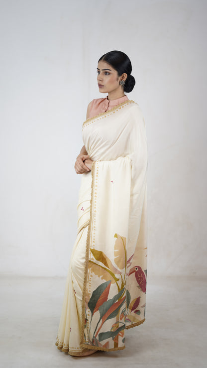 Dhvani - The Off white Muslin Saree