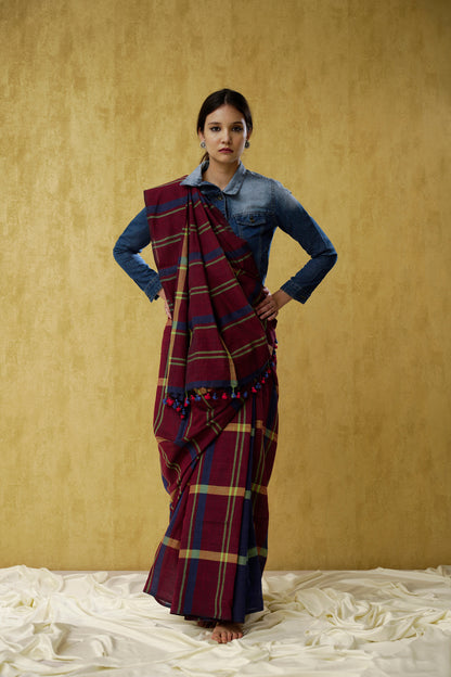 Amartya- The Red Checks Cotton Saree