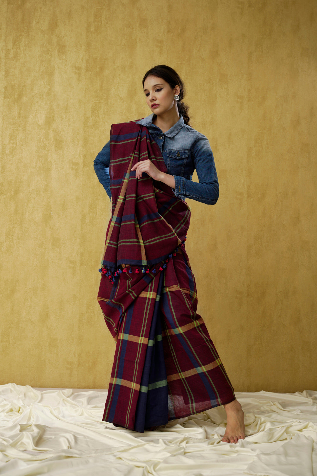 Amartya- The Red Checks Cotton Saree