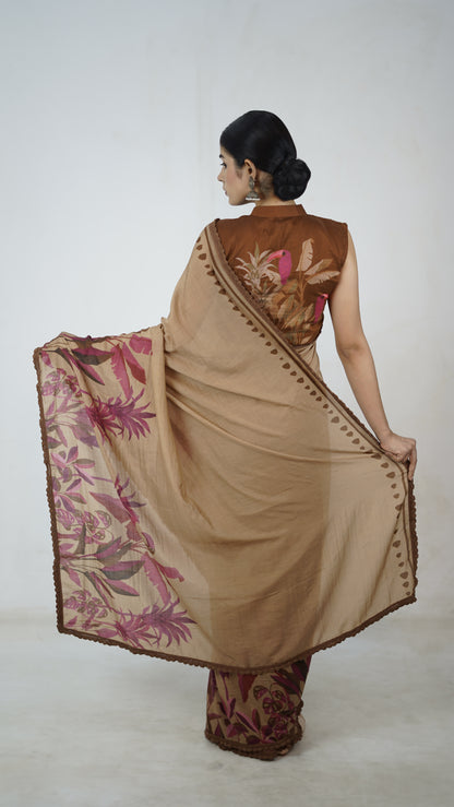 Gayatri- The Camel Brown Cotton Saree