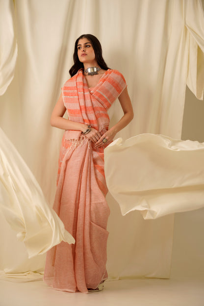 Chaitanya- The Peach Stripe Linen Saree