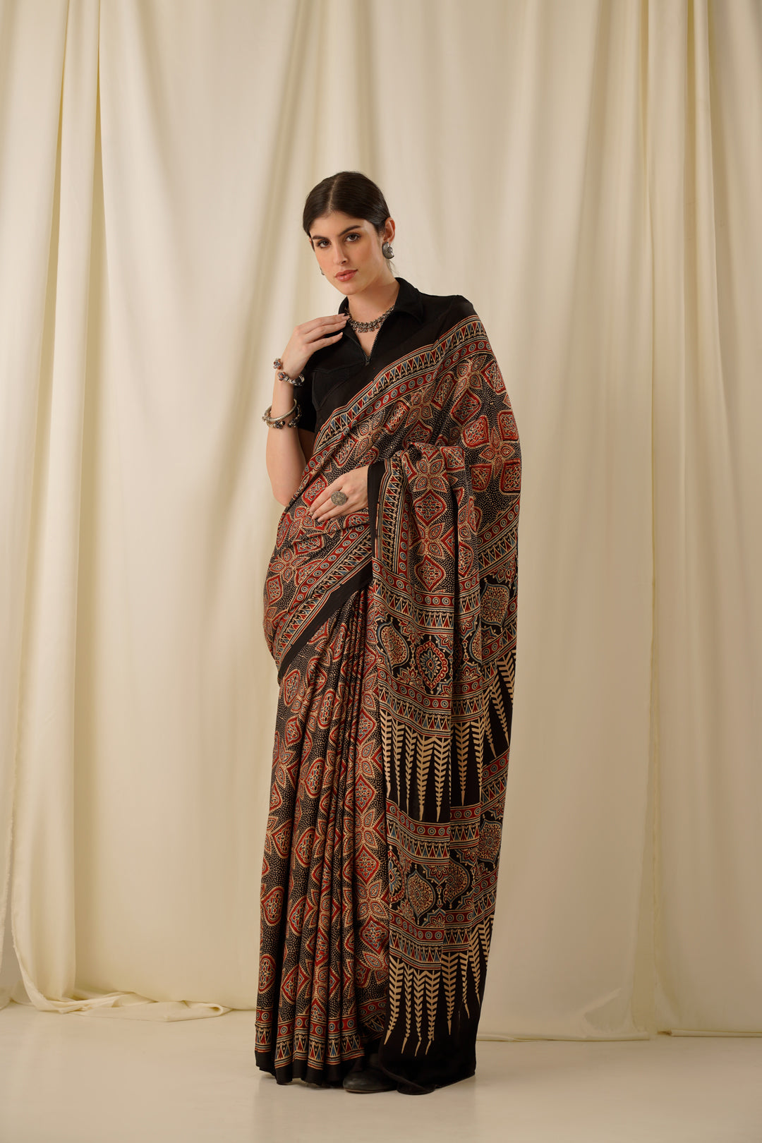 Meher- The Black Ajrakh Modal Silk Saree