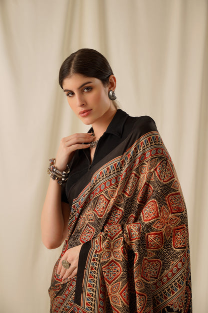 Meher- The Black Ajrakh Modal Silk Saree