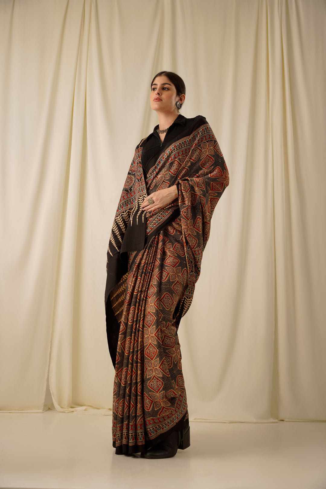 Meher- The Black Ajrakh Modal Silk Saree