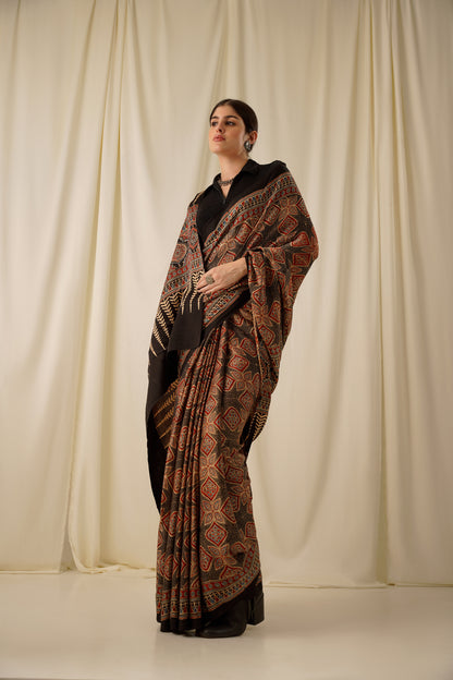 Meher- The Black Ajrakh Modal Silk Saree