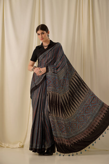 Shabnam- The Blue And Red Modal Silk Saree