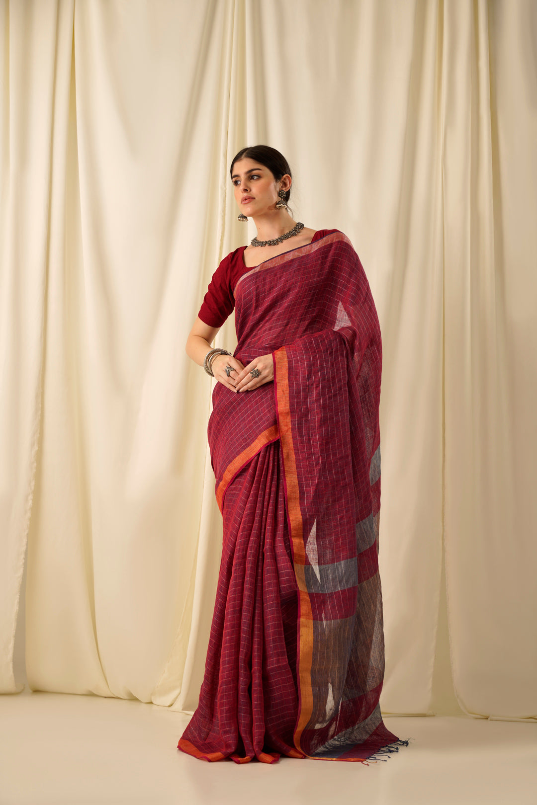 Sindoori- The Red Zari Linen Saree