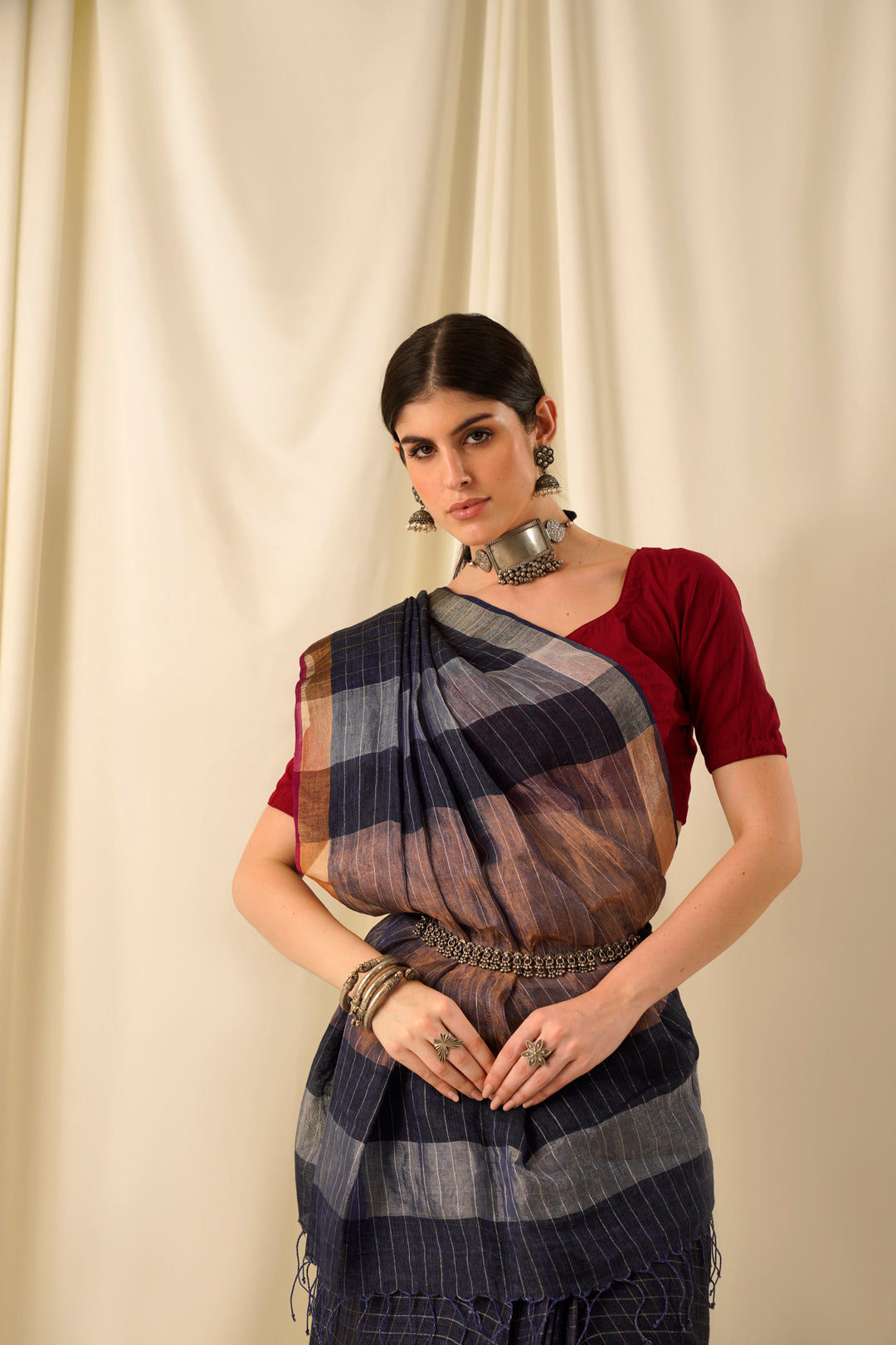 Hayat- The Blue Zari Linen Saree