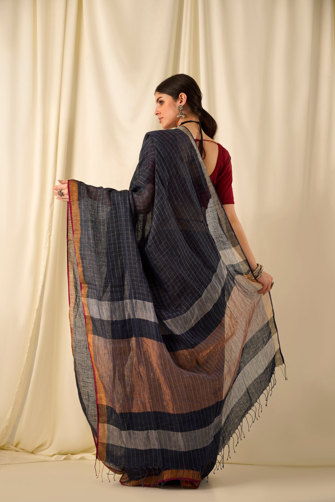 Hayat- The Blue Zari Linen Saree