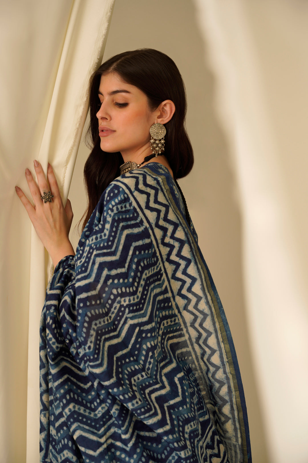 Afreen- The Indigo Block Print Chanderi Saree