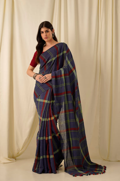 Suvan- The Blue Checks Cotton Saree