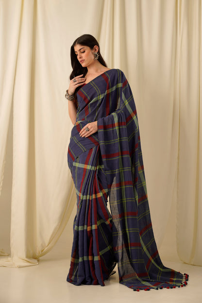 Suvan- The Blue Checks Cotton Saree