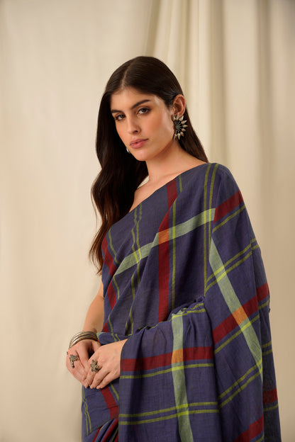 Suvan- The Blue Checks Cotton Saree