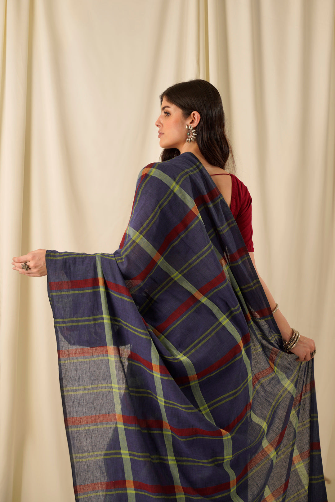 Suvan- The Blue Checks Cotton Saree