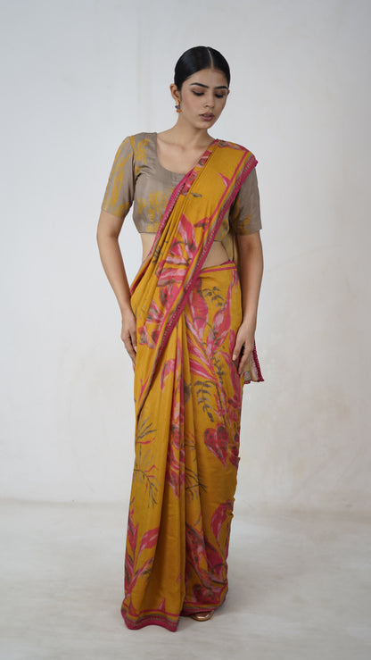 Padma - The Mustard Muslin Saree