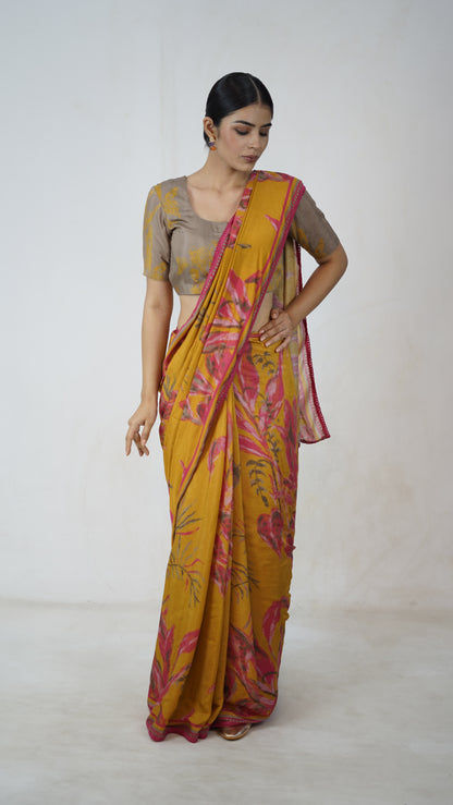 Padma - The Mustard Muslin Saree