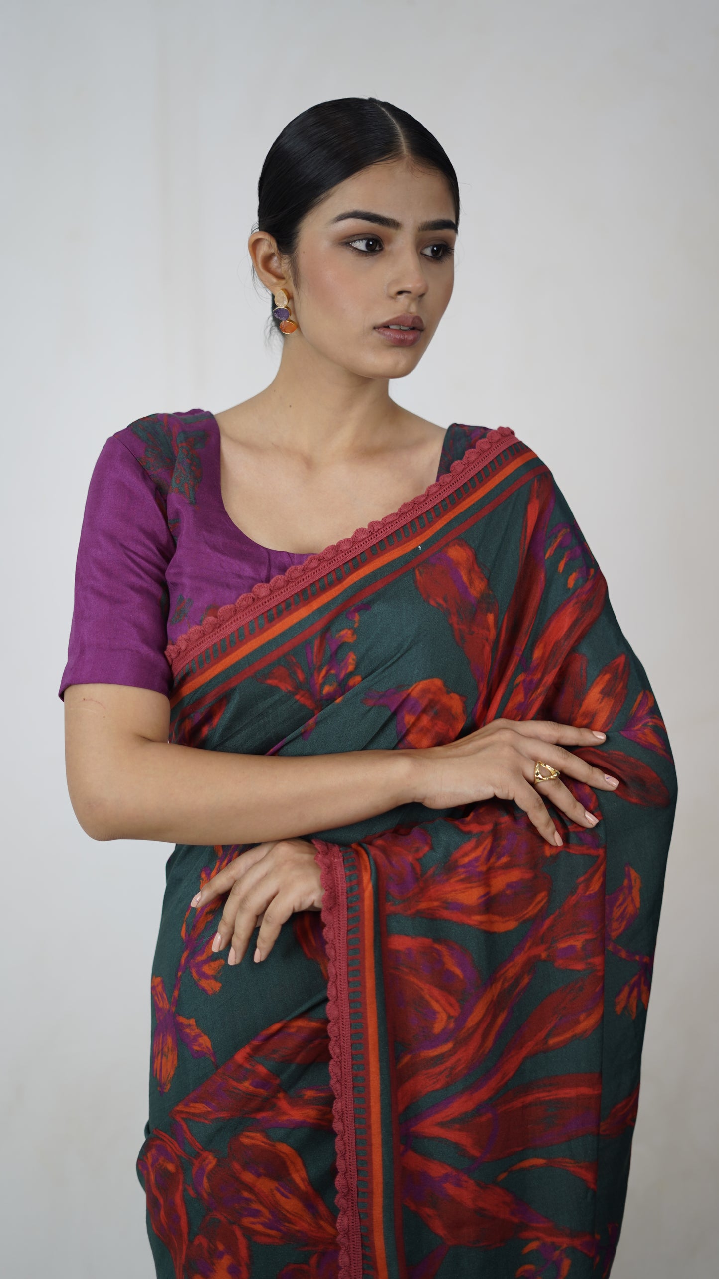 Meera - The Bottle Green Muslin Saree