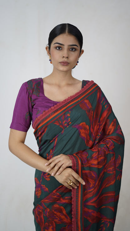 Meera - The Bottle Green Muslin Saree