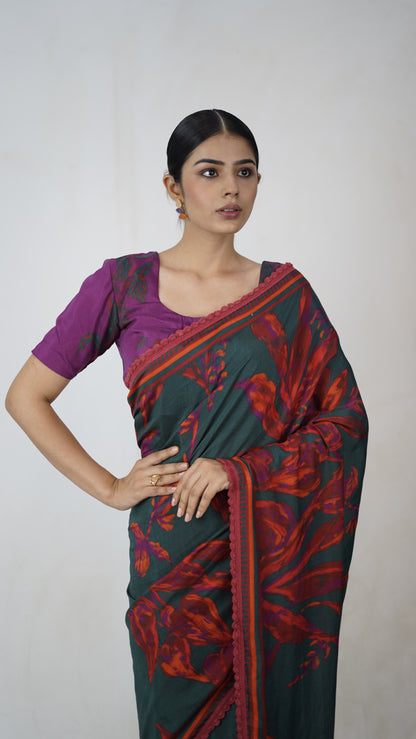 Meera - The Bottle Green Muslin Saree