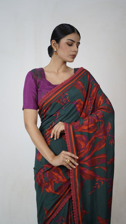 Meera - The Bottle Green Muslin Saree