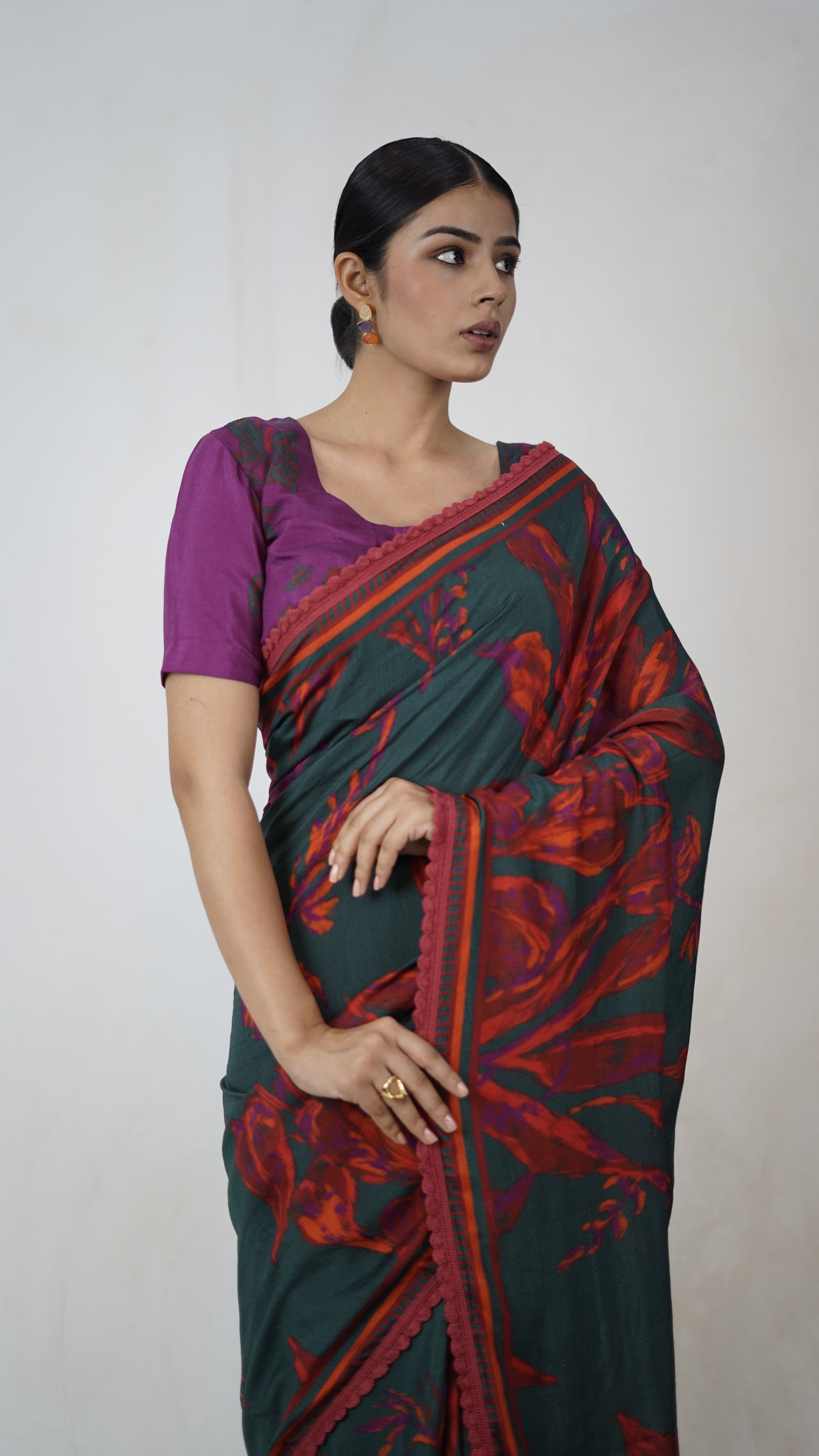 Meera - The Bottle Green Muslin Saree