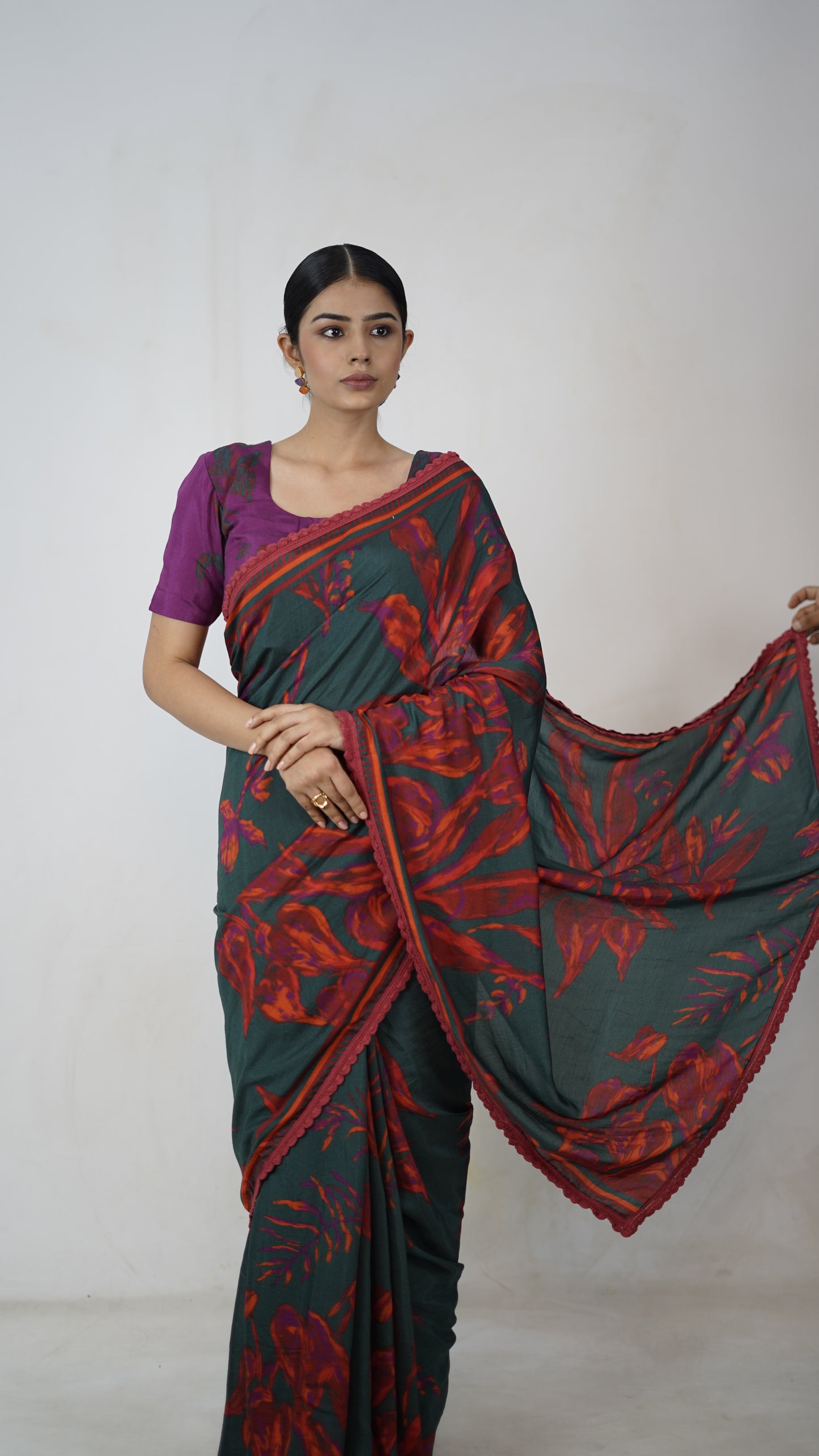 Meera - The Bottle Green Muslin Saree