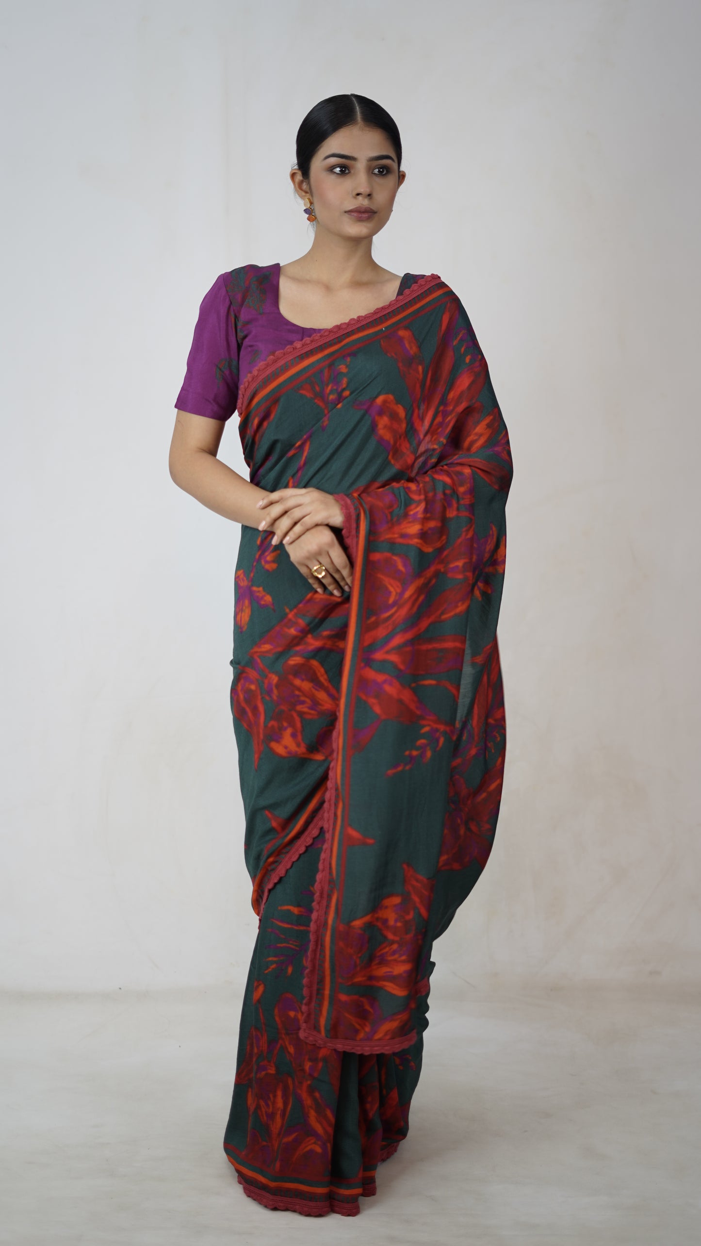 Meera - The Bottle Green Muslin Saree