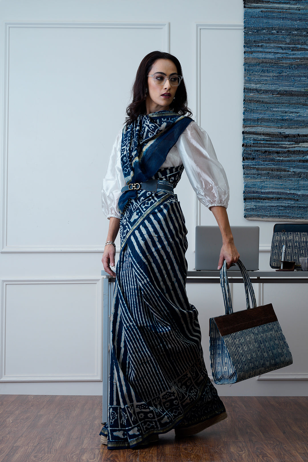 Zoya- The Indigo Block Print Chanderi Saree