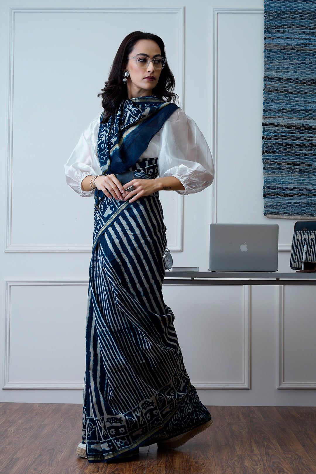 Zoya- The Indigo Block Print Chanderi Saree