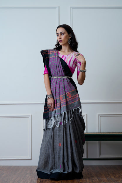 Dhanak- The Grey and Pink Cotton Saree