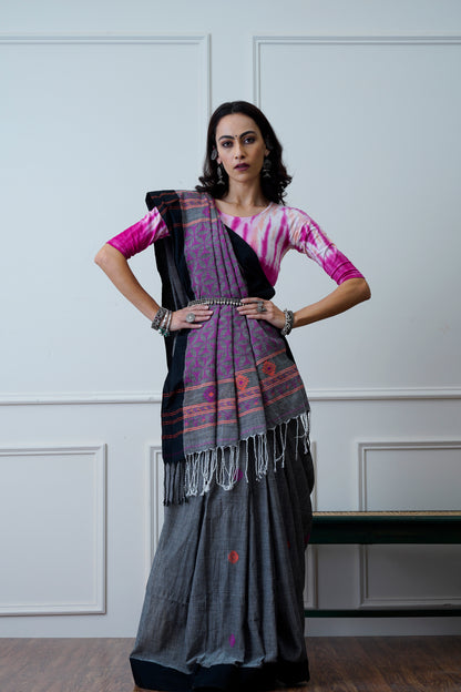 Dhanak- The Grey and Pink Cotton Saree