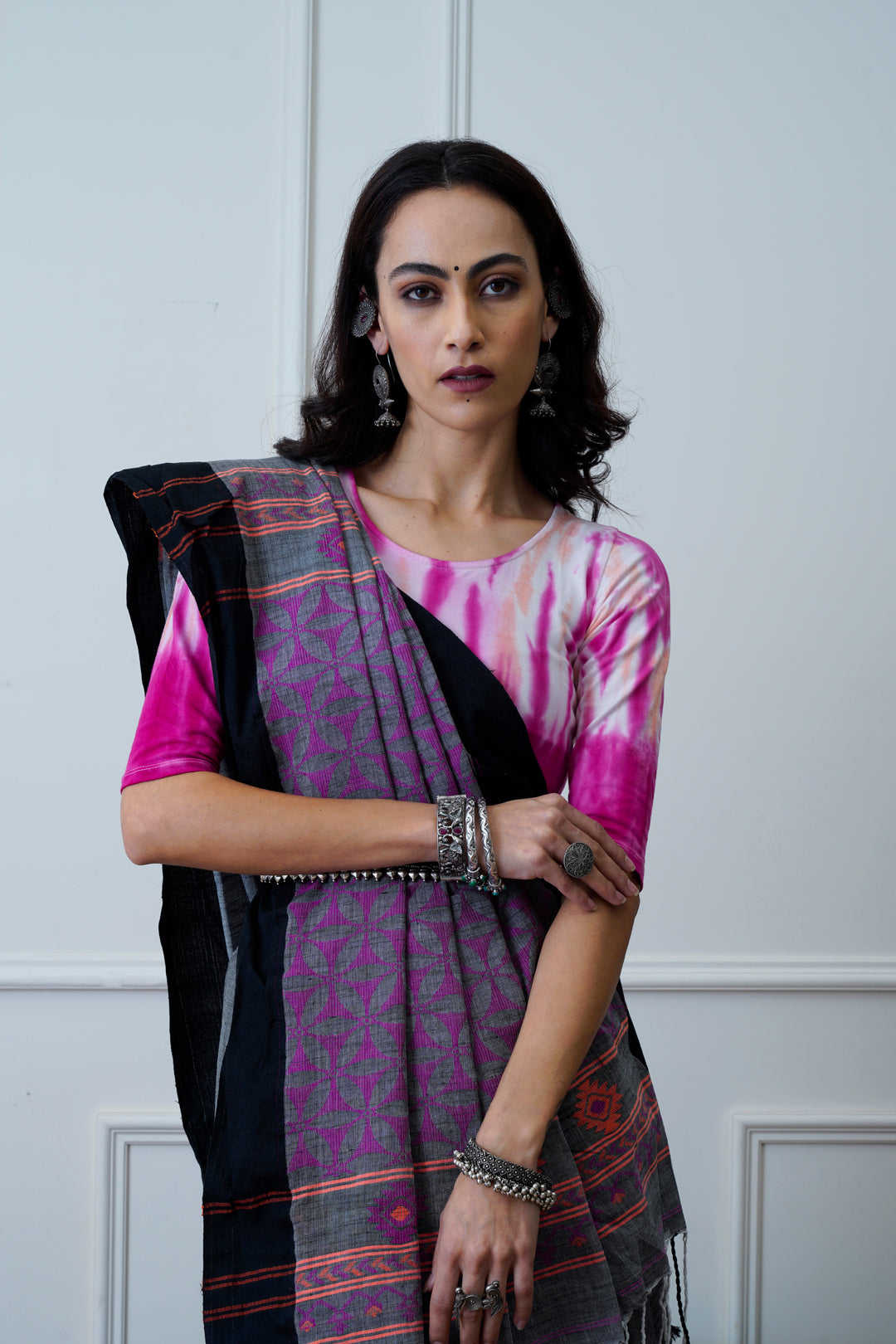 Dhanak- The Grey and Pink Cotton Saree