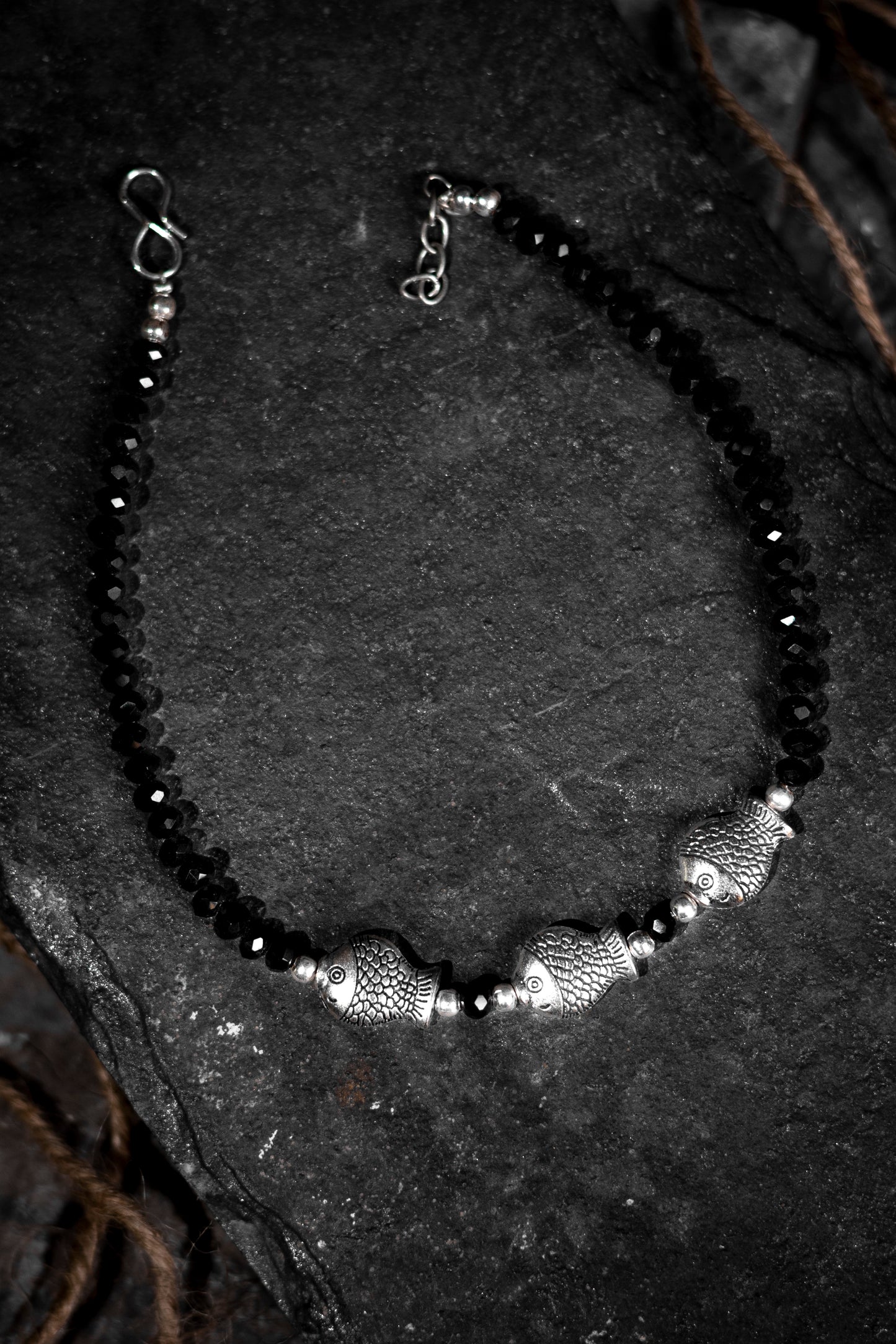 Shilpini- Black Beaded Fish Anklet