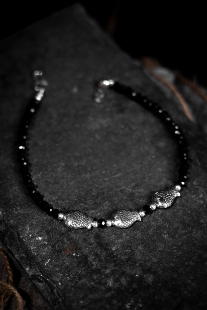 Shilpini- Black Beaded Fish Anklet